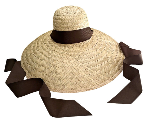 Geranium Sun Hat - Long Chocolate Brown Grosgrain Ribbon
