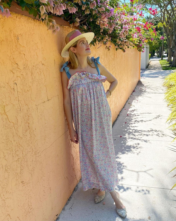 Zinnia Sun Hat - Long & Thin French Blue Grosgrain Ribbon
