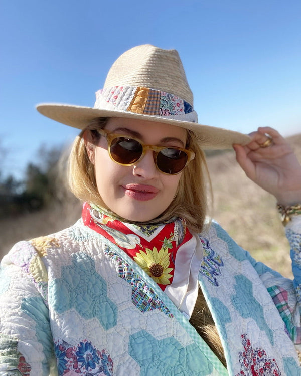 Zinnia Sun Hat - Coral Wide & Short Grosgrain Ribbon
