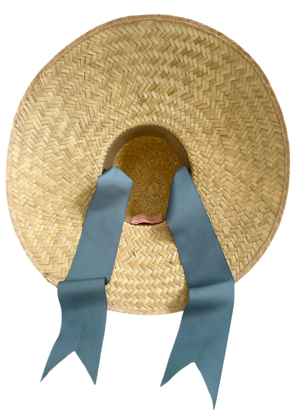 Geranium Sun Hat - Short & Wide French Blue Grosgrain Ribbon

