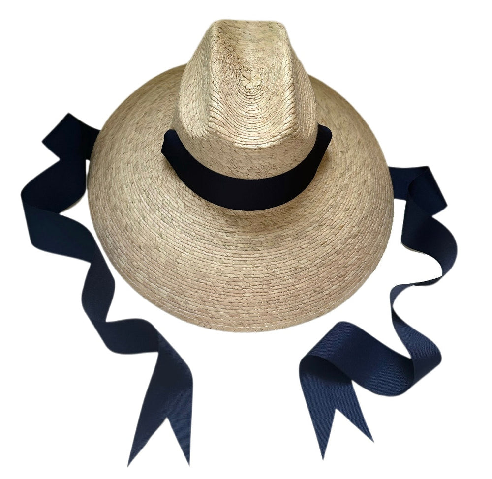 Hollyhock Sun Hat - Long Navy Grosgrain Ribbon
