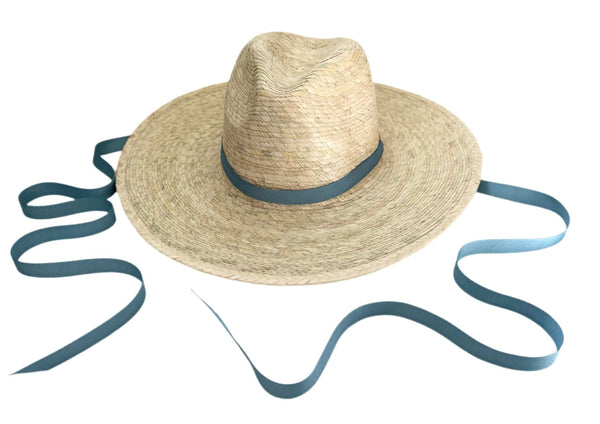 Zinnia Sun Hat - Long & Thin French Blue Grosgrain Ribbon
