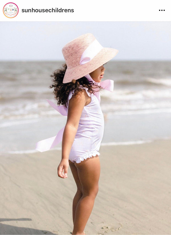 Palmetto Little Girl’s Hat - Long & Thin French Blue Grosgrain Ribbon
