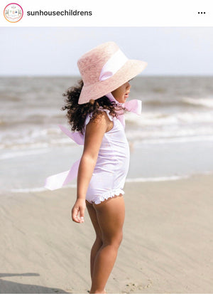 Palmetto Little Girl’s Hat - Long Coral Grosgrain Ribbon
