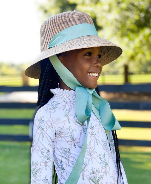 Palmetto Little Girl’s Hat - Long & Thin French Blue Grosgrain Ribbon
