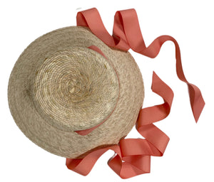 Palmetto Little Girl’s Hat - Long Coral Grosgrain Ribbon

