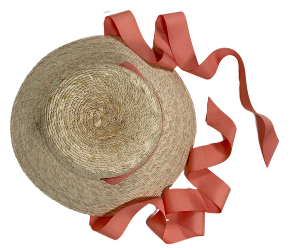 Palmetto Little Girl’s Hat - Long Coral Grosgrain Ribbon

