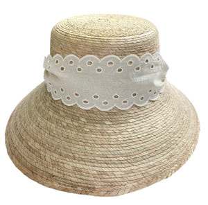 Clematis Bucket Hat - Antique Eyelet Scalloped Lace Short Ribbon
