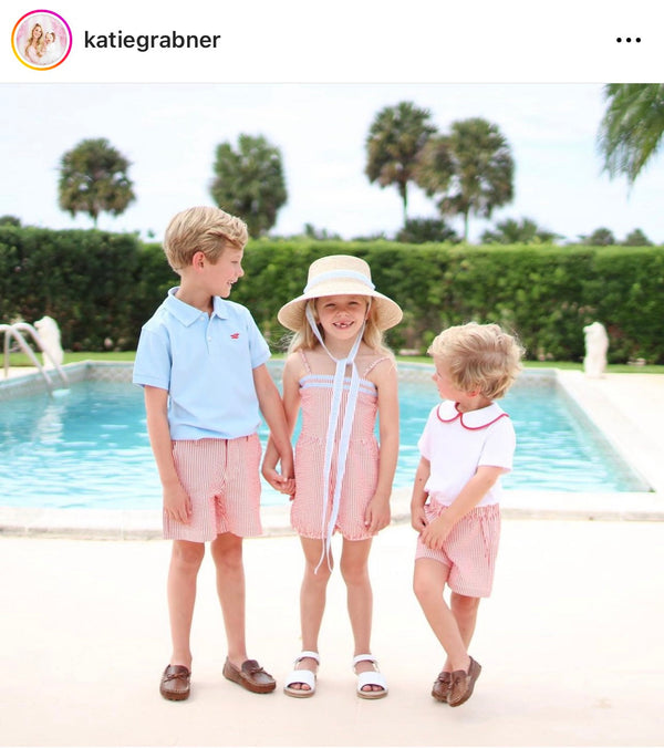 Palmetto Little Girl’s Hat - Long Coral Grosgrain Ribbon
