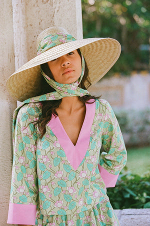 Geranium Sun Hat - Pastel Floral Hat Scarf
