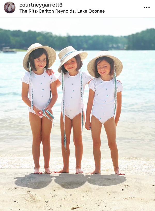 Palmetto Little Girl’s Hat - Long Coral Grosgrain Ribbon
