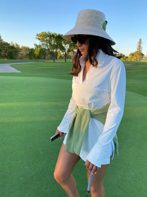 Clematis Bucket Hat - Masters Green Long Grosgrain Ribbon
