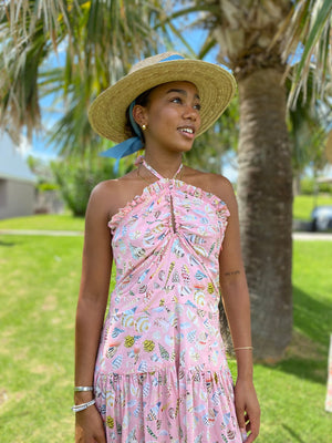 Zinnia Sun Hat - Coral Wide & Short Grosgrain Ribbon
