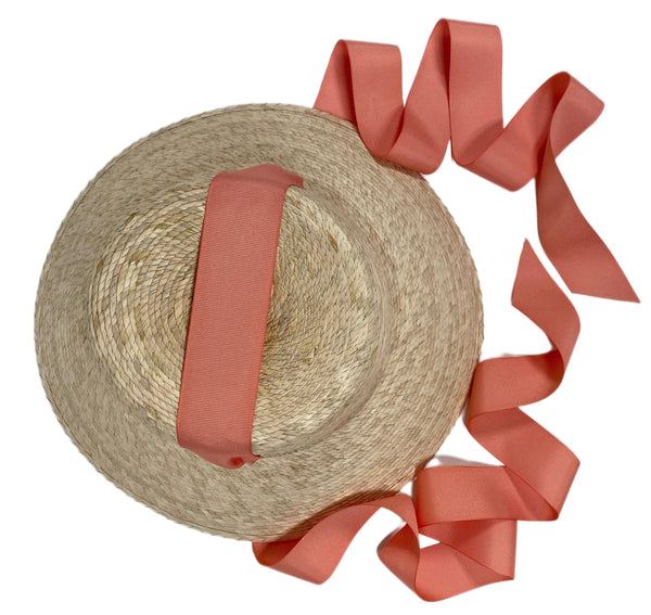 Palmetto Little Girl’s Hat - Long Coral Grosgrain Ribbon
