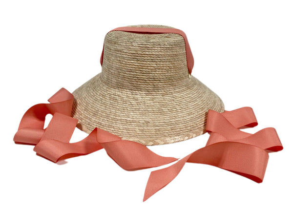 Palmetto Little Girl’s Hat - Long Coral Grosgrain Ribbon
