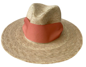 Zinnia Sun Hat - Coral Wide & Short Grosgrain Ribbon
