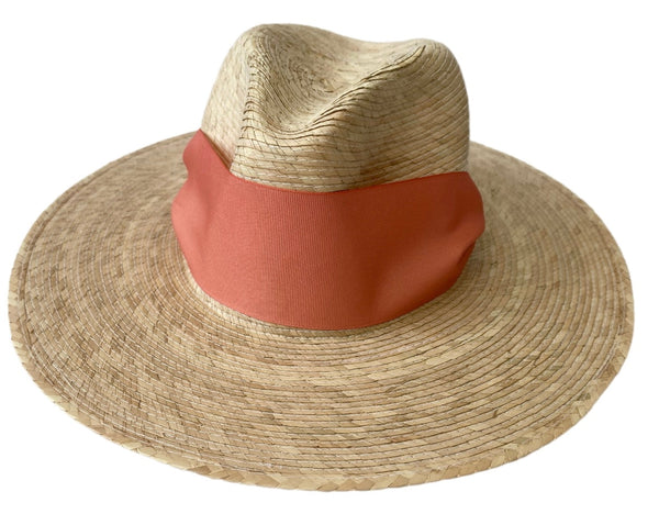 Zinnia Sun Hat - Coral Wide & Short Grosgrain Ribbon
