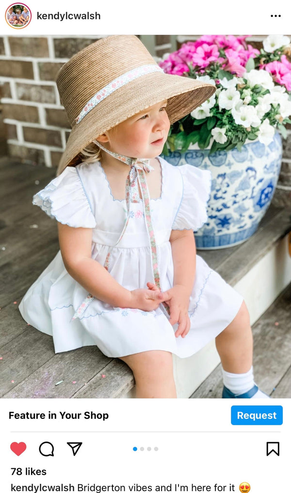 Palmetto Little Girl’s Hat - Long & Thin French Blue Grosgrain Ribbon
