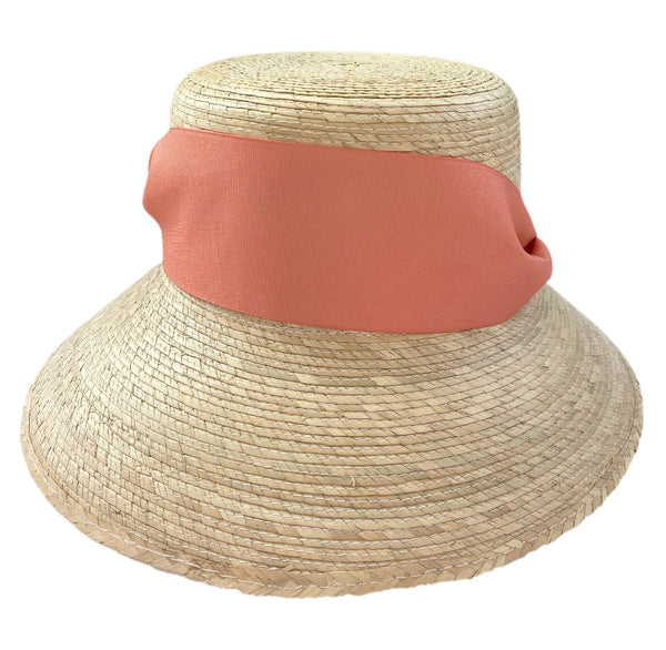 Clematis Bucket Hat - Coral Wide & Short Grosgrain Ribbon
