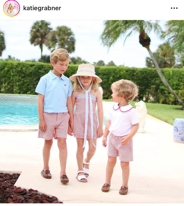 Palmetto Little Girl’s Hat - Long Coral Grosgrain Ribbon
