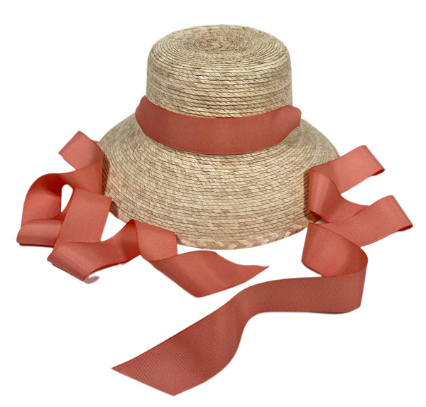 Palmetto Little Girl’s Hat - Long Coral Grosgrain Ribbon
